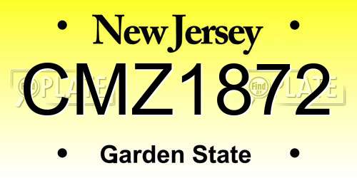 CMZ1872 New Jersey License Plate