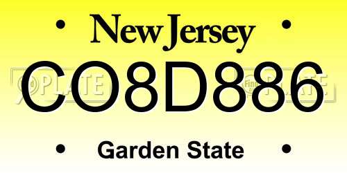 CO8D886 New Jersey License Plate