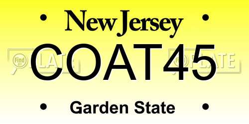 COAT45 New Jersey License Plate