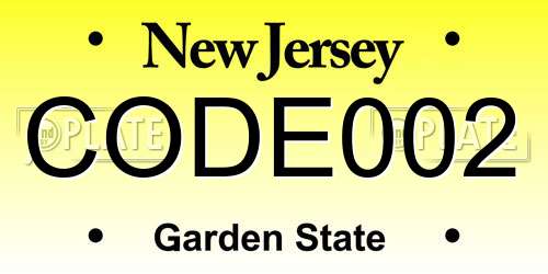 CODE002 New Jersey License Plate