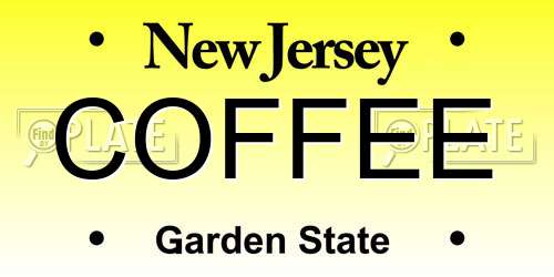 COFFEE New Jersey License Plate
