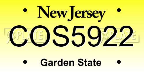 COS5922 New Jersey License Plate