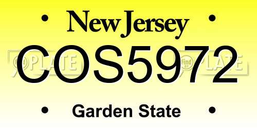 COS5972 New Jersey License Plate