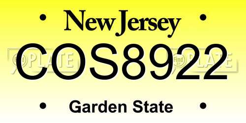 COS8922 New Jersey License Plate