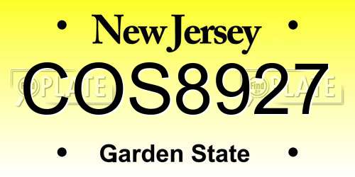 COS8927 New Jersey License Plate