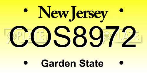 COS8972 New Jersey License Plate