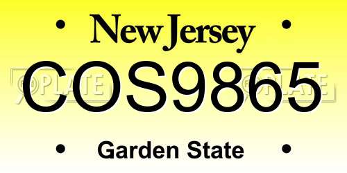 COS9865 New Jersey License Plate