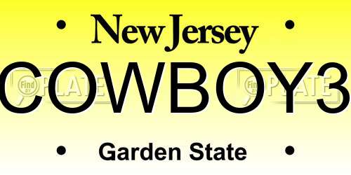 COWBOY3 New Jersey License Plate