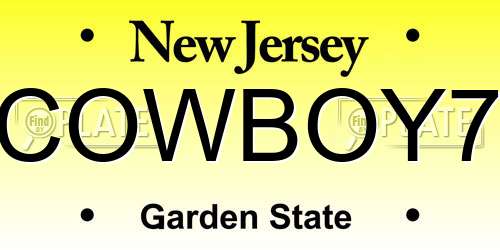 COWBOY7 New Jersey License Plate