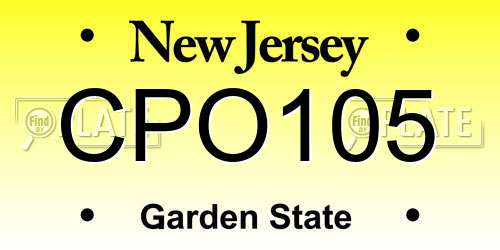 CPO105 New Jersey License Plate