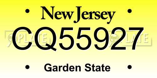 CQ55927 New Jersey License Plate