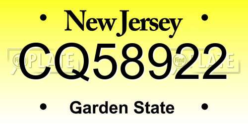 CQ58922 New Jersey License Plate