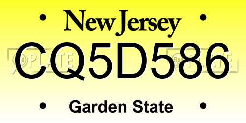 CQ5D586 New Jersey License Plate