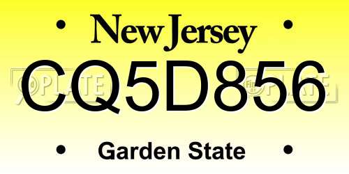 CQ5D856 New Jersey License Plate