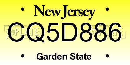CQ5D886 New Jersey License Plate