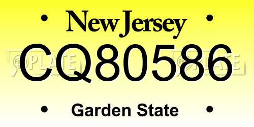 CQ80586 New Jersey License Plate
