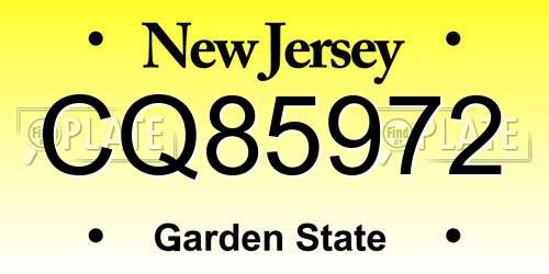 CQ85972 New Jersey License Plate
