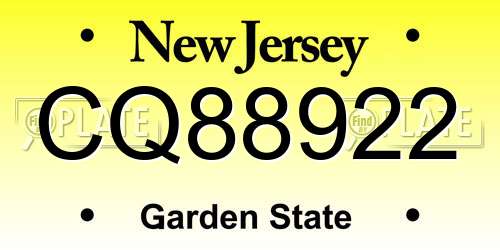 CQ88922 New Jersey License Plate