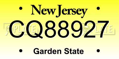 CQ88927 New Jersey License Plate