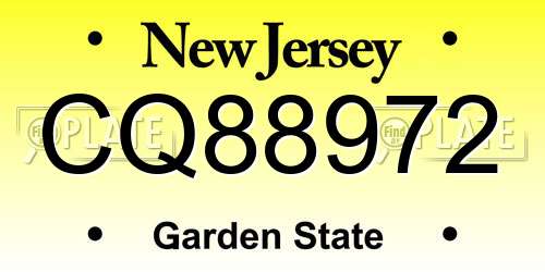 CQ88972 New Jersey License Plate