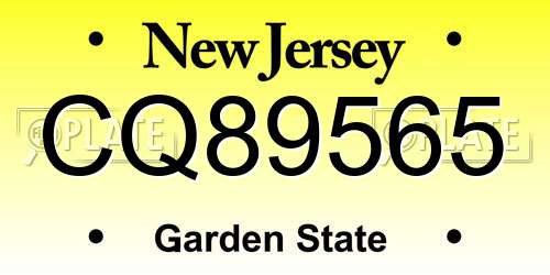 CQ89565 New Jersey License Plate
