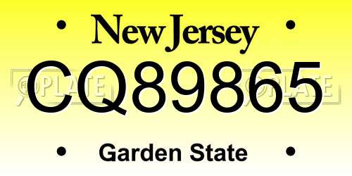CQ89865 New Jersey License Plate