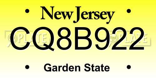 CQ8B922 New Jersey License Plate