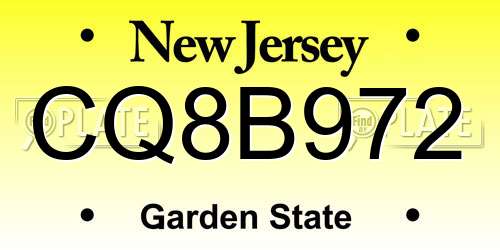 CQ8B972 New Jersey License Plate