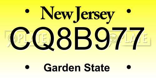 CQ8B977 New Jersey License Plate
