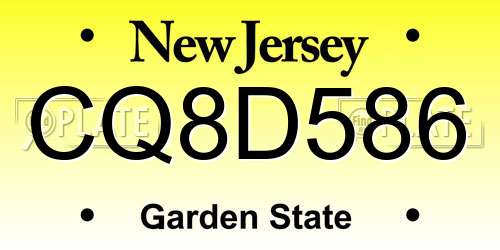 CQ8D586 New Jersey License Plate