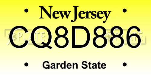 CQ8D886 New Jersey License Plate