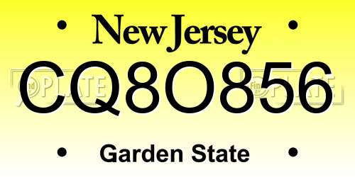 CQ8O856 New Jersey License Plate
