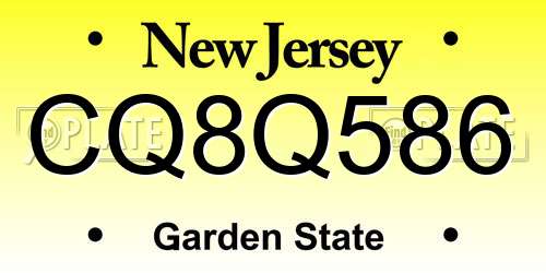 CQ8Q586 New Jersey License Plate