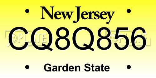 CQ8Q856 New Jersey License Plate