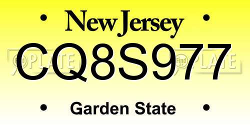 CQ8S977 New Jersey License Plate