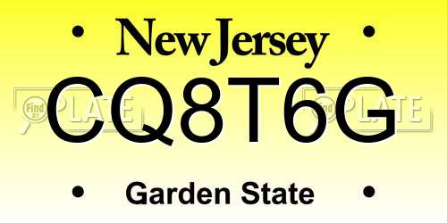 CQ8T6G New Jersey License Plate