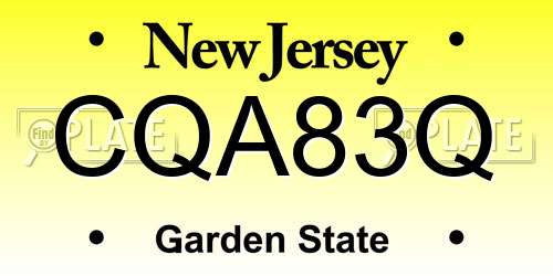 CQA83Q New Jersey License Plate