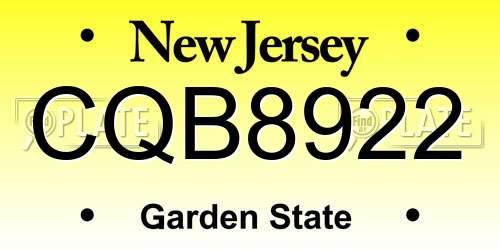 CQB8922 New Jersey License Plate