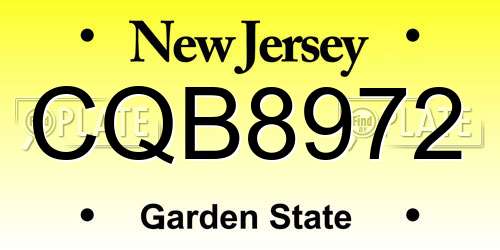 CQB8972 New Jersey License Plate