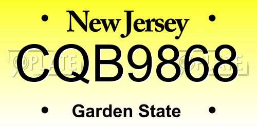 CQB9868 New Jersey License Plate