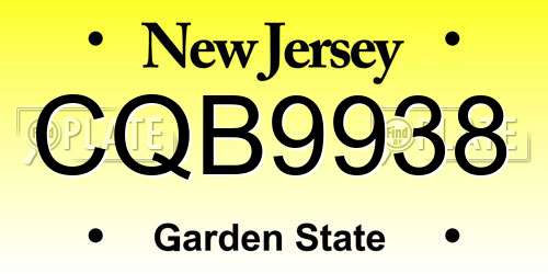 CQB9938 New Jersey License Plate