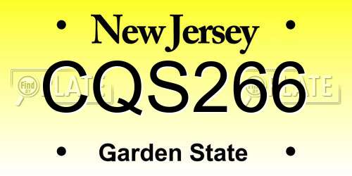 CQS266 New Jersey License Plate