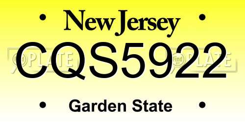 CQS5922 New Jersey License Plate