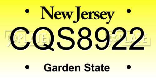 CQS8922 New Jersey License Plate