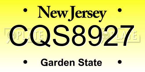 CQS8927 New Jersey License Plate