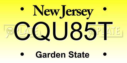 CQU85T New Jersey License Plate