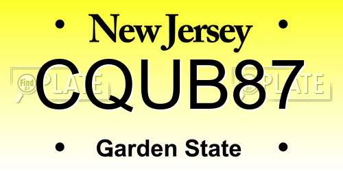 CQUB87 New Jersey License Plate