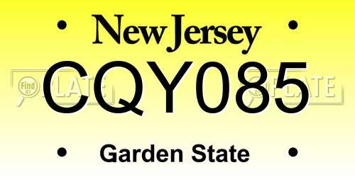 CQY085 New Jersey License Plate