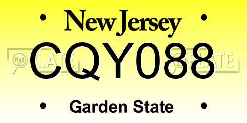 CQY088 New Jersey License Plate