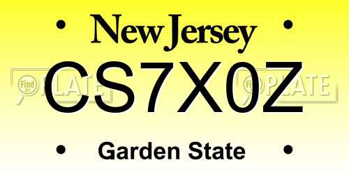CS7X0Z New Jersey License Plate